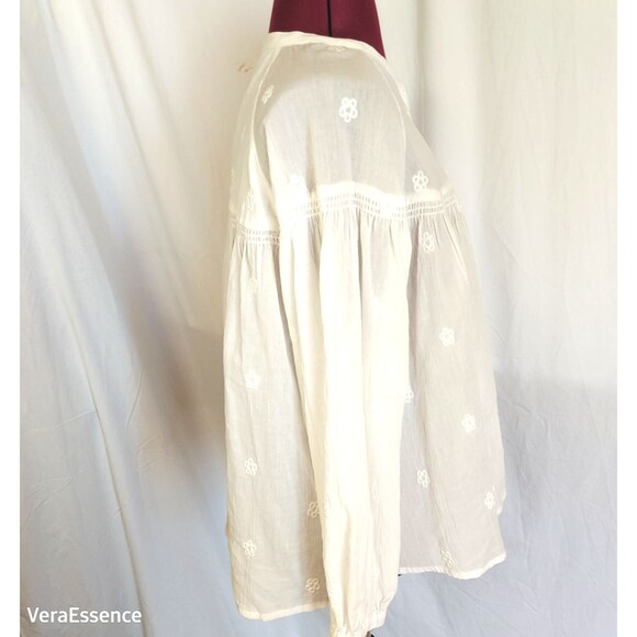 Electric & Rose Sasha Top Tunic Sheer Cotton Shirt in Cloud White Embroidered M - Picture 9 of 12